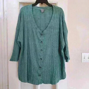 Natural Reflections Women's Ribbed VNeck Button Up 3/4 Sleeve Top 1X Fall Comfy